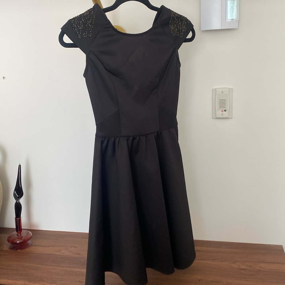 DYNAMITE -  Black Mini Scuba Dress with Gold Beads - Size XS